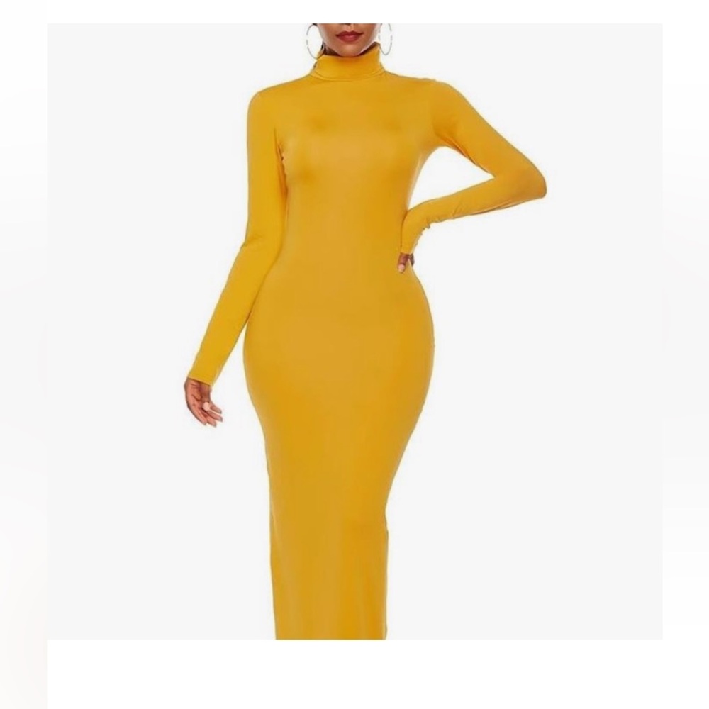 JLux Label Mustard Yellow Turtleneck Maxi Dress - XL